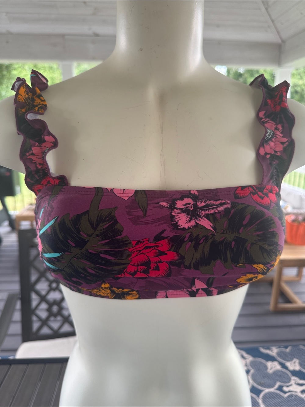 Floral Purple Ruffled Strap Bikini Top No Boundaries Size small